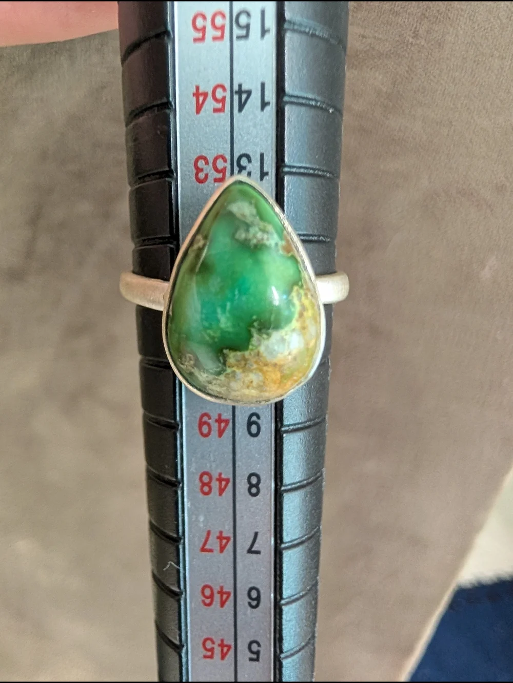 New Sterling Silver Teardrop Royston Turquoise Ring - Vibrant Green Size 6